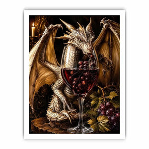 Fantasy dragon wine wall art with gothic medieval dragon and red wine glass canvas print