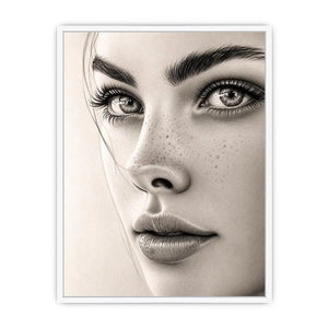 Minimalist pencil portrait wall art with elegant feminine face sketch and monochrome modern canvas print