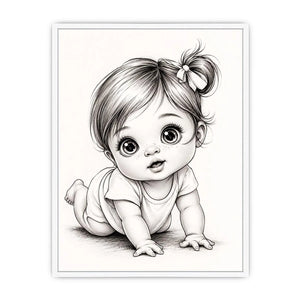 Cute baby sketch wall art with adorable cartoon baby portrait and minimalist nursery canvas print