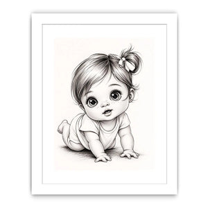 Cute baby sketch wall art with adorable cartoon baby portrait and minimalist nursery canvas print