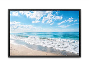 Serene ocean beach wall art with soft coastal waves and minimalist seaside canvas print