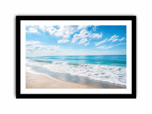 Serene ocean beach wall art with soft coastal waves and minimalist seaside canvas print