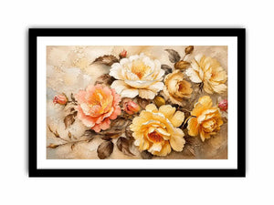 Vintage floral wall art with elegant roses and textured botanical canvas print