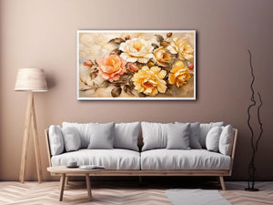 Vintage floral wall art with elegant roses and textured botanical canvas print