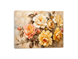 Vintage floral wall art with elegant roses and textured botanical canvas print