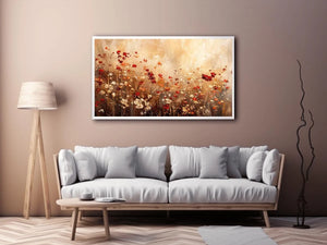 Abstract wildflower meadow canvas wall art with earthy floral textures and soft neutral luxury tones for modern interiors