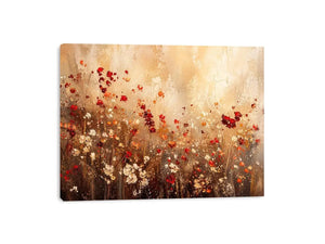 Abstract wildflower meadow canvas wall art with earthy floral textures and soft neutral luxury tones for modern interiors