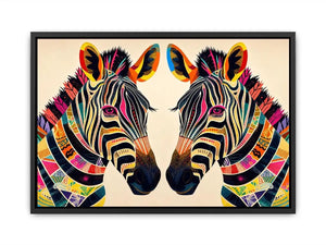 Colorful zebra pop art canvas featuring vibrant tribal patterns and bold modern abstract animal wall decor for luxury interiors