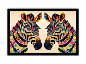Colorful zebra pop art canvas featuring vibrant tribal patterns and bold modern abstract animal wall decor for luxury interiors