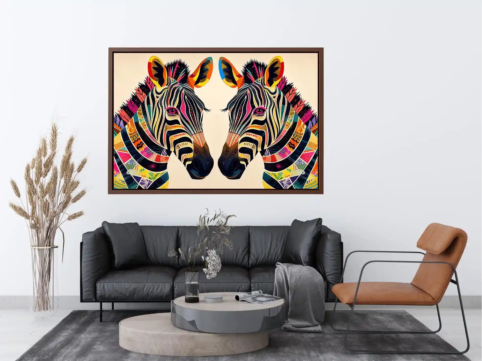 Colorful zebra pop art canvas featuring vibrant tribal patterns and bold modern abstract animal wall decor for luxury interiors