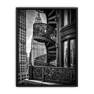 Black and white architectural cityscape canvas art for modern office and luxury living room decor.
