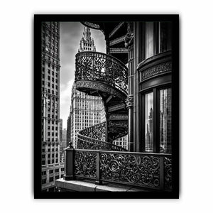 Black and white architectural cityscape canvas art for modern office and luxury living room decor.