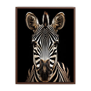 Black and white zebra portrait wall art with dramatic wildlife photography and minimalist safari aesthetic for modern decor