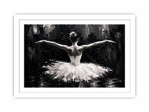 Black and white ballerina wall art with elegant pose and dramatic texture, modern dance canvas for living room or bedroom decor