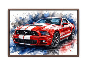 Red Mustang watercolor modern car wall art luxury canvas print for living room office decor