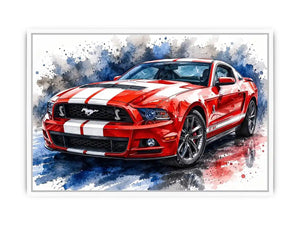 Red Mustang watercolor modern car wall art luxury canvas print for living room office decor