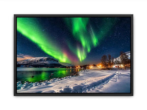 Aurora borealis northern lights wall art snowy landscape night sky canvas print for living room bedroom decor