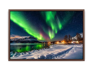 Aurora borealis northern lights wall art snowy landscape night sky canvas print for living room bedroom decor