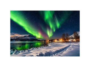 Aurora borealis northern lights wall art snowy landscape night sky canvas print for living room bedroom decor