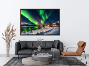 Aurora borealis northern lights wall art snowy landscape night sky canvas print for living room bedroom decor
