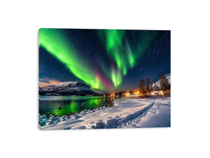 Aurora borealis northern lights wall art snowy landscape night sky canvas print for living room bedroom decor