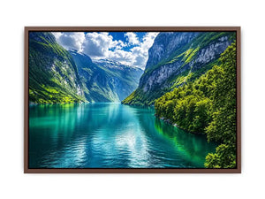 Scandinavian fjord landscape wall art green mountains lake canvas print for living room office decor