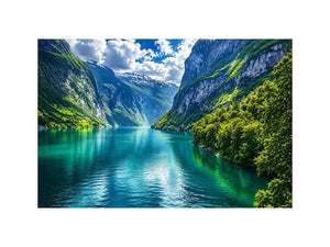 Scandinavian fjord landscape wall art green mountains lake canvas print for living room office decor