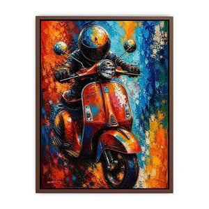 Colorful urban scooter painting with graffiti splashes and vibrant neon tones