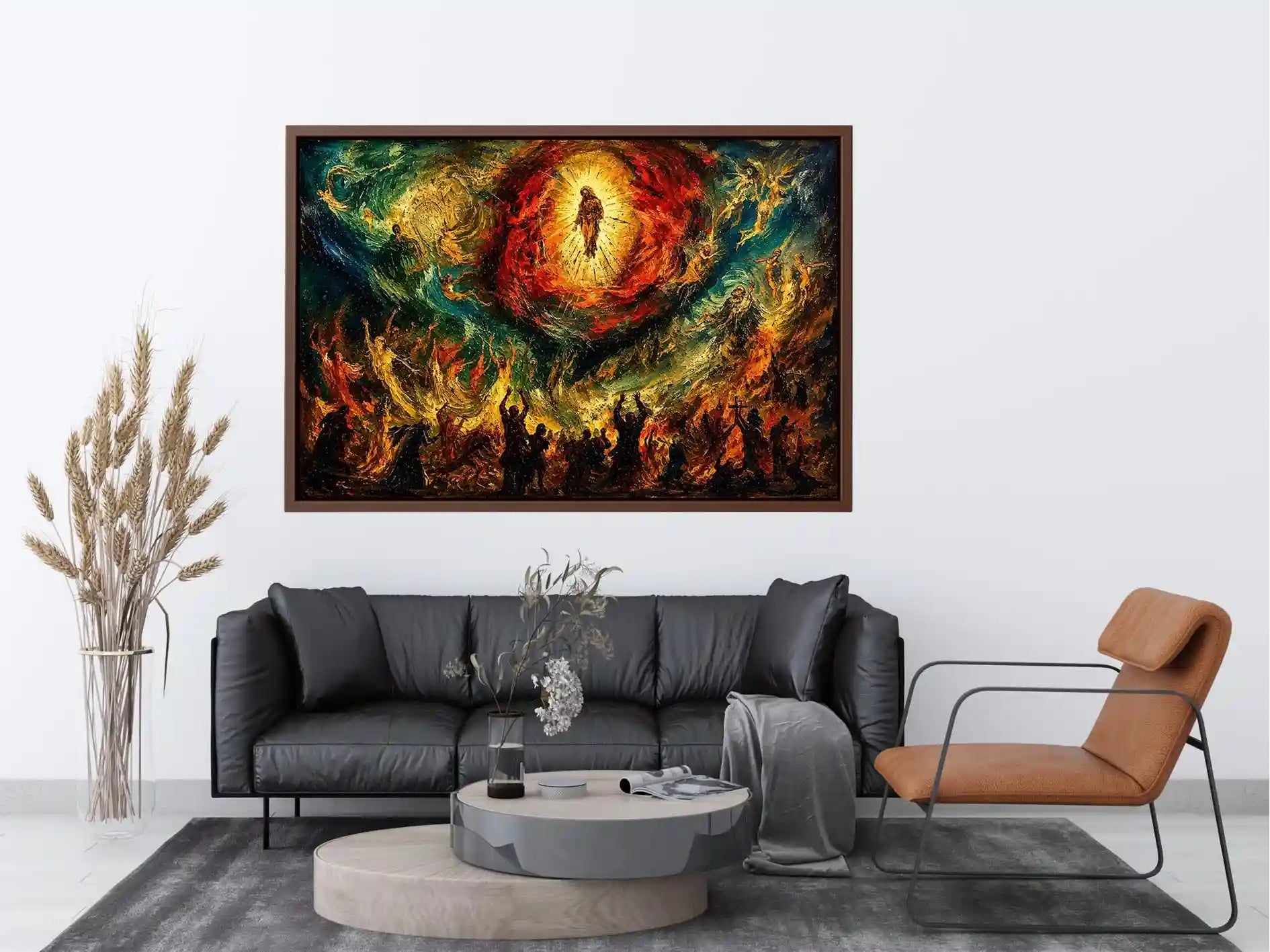 Expressionist spiritual painting wall art dramatic figures divine vision canvas print for living room gallery decor