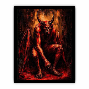 Dark demon throne wall art gothic fantasy red canvas print for bedroom office decor