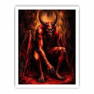 Dark demon throne wall art gothic fantasy red canvas print for bedroom office decor