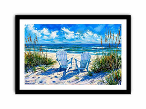 Beach chairs ocean view wall art coastal seaside canvas print for living room bedroom decor