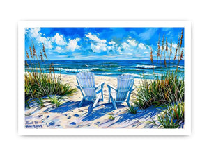 Beach chairs ocean view wall art coastal seaside canvas print for living room bedroom decor