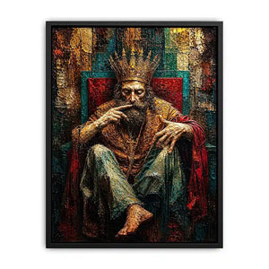 Dark moody king portrait painting with crown and grunge textures