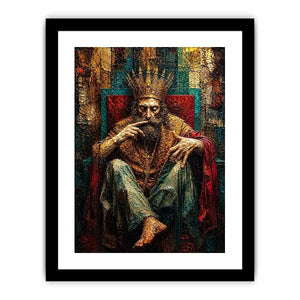 Dark moody king portrait painting with crown and grunge textures