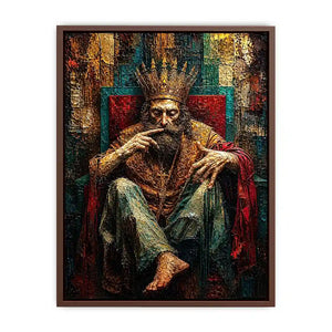Dark moody king portrait painting with crown and grunge textures