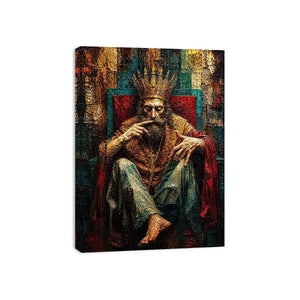 Dark moody king portrait painting with crown and grunge textures