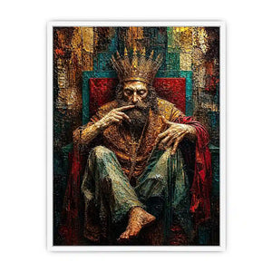 Dark moody king portrait painting with crown and grunge textures