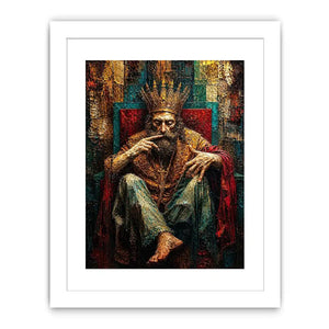 Dark moody king portrait painting with crown and grunge textures