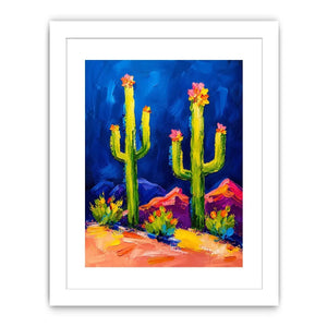 Colorful abstract cactus wall art with bold paint strokes and vibrant desert scene, modern botanical canvas for living room and office decor