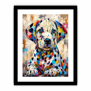 Colorful Dalmatian dog wall art with vibrant abstract paint style, modern pet portrait canvas for living room and kids room decor