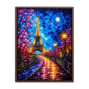 Colorful Paris street wall art with glowing Eiffel Tower and vibrant night lights, modern abstract city canvas for living room and bedroom decor