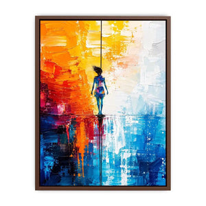 Modern abstract painting with colorful silhouette figure and vibrant textured background