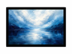 Blue abstract ocean painting with soft horizon and calming textures
