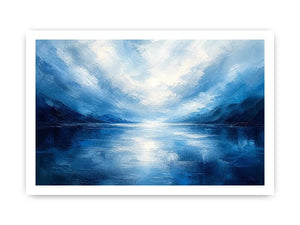 Blue abstract ocean painting with soft horizon and calming textures