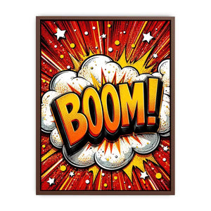 Colorful comic book style artwork featuring the word BOOM inside a bright explosive pop art design