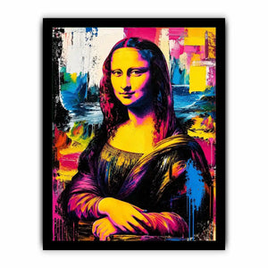 Colorful pop art Mona Lisa portrait with vibrant neon abstract brush textures modern luxury wall art