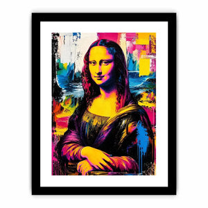 Colorful pop art Mona Lisa portrait with vibrant neon abstract brush textures modern luxury wall art