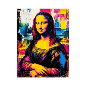 Colorful pop art Mona Lisa portrait with vibrant neon abstract brush textures modern luxury wall art