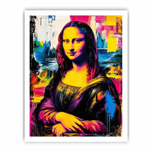 Colorful pop art Mona Lisa portrait with vibrant neon abstract brush textures modern luxury wall art
